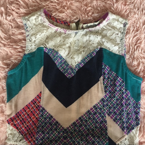 AMERICAN RAG PATCHWORK PRINT DRESS W/ LACE NECK & BACK · SIZE M - Picture 3 of 6